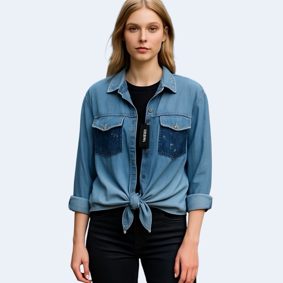 NWT Jean Shirt light fabric with sequence pockets size OS - Picture 12 of 12